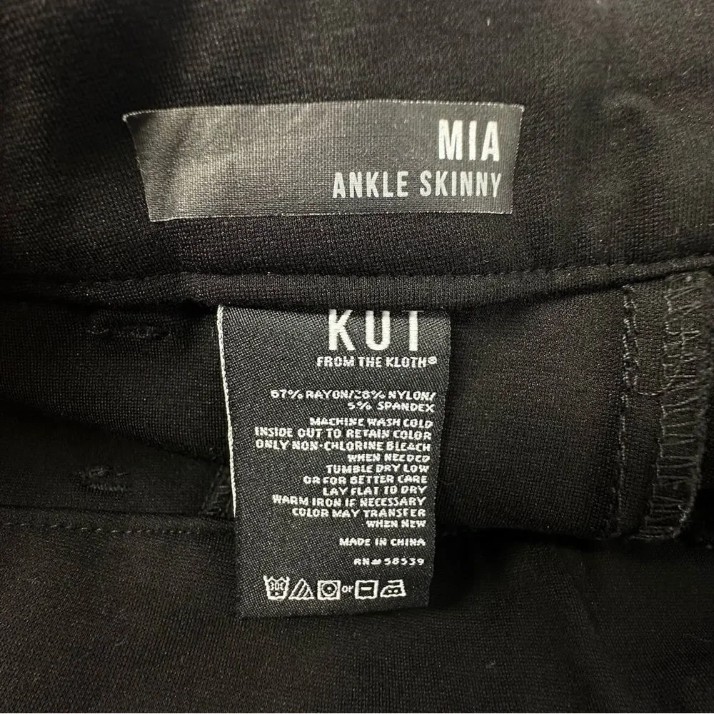 KUT FROM THE KLOTH Mia Ankle Skinny Pants Ponte Knit High Rise Black Sz 4